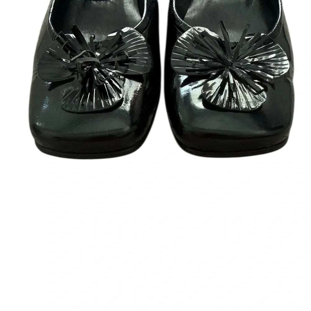 Etienne Aigner Gardener Black Flats with Floral Detail Size 7.5”